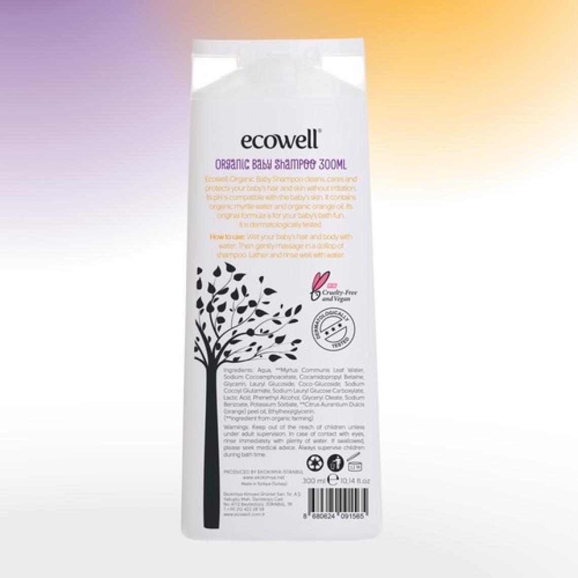 Ecowell Bebek Saç & Vücut Şampuanı, Organik & Vegan Sertifikalı, Parabensiz, Doğal Konak Önleyici 300 ml