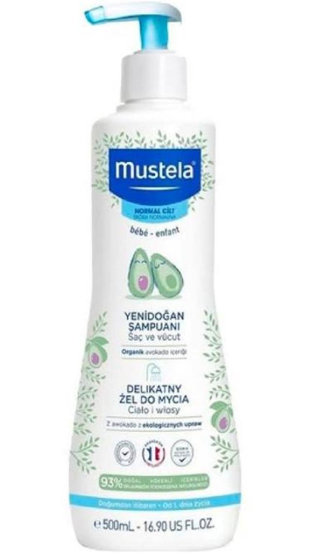 Mustela Bebek Şampuanı 500 ml - Organik Avokado ile Nazik Temizleme, %93 Doğal Bitkisel Öz, Dermatolojik Olarak Test Edilmiştir