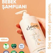 Clooe Organik Bebek & Çocuk Saç, Vücut Şampuanı (400ml) - pH Dengeli, Konak Önleyici