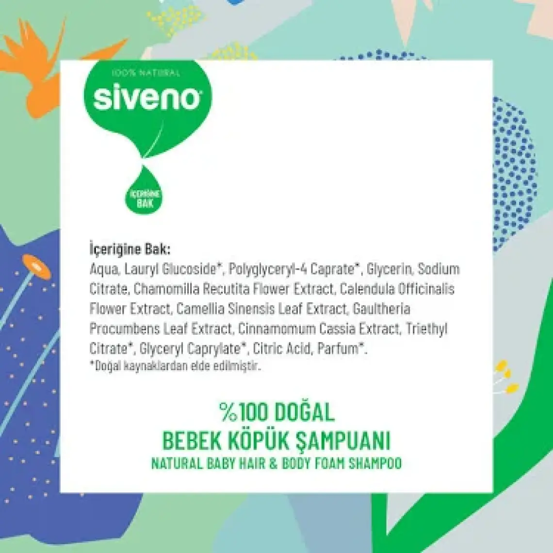 Siveno %100 Doğal Bebek Köpük Şampuanı Yenidoğan Saç ve Vücut İçin Nemlendirici Bitkisel Vegan 250 ml