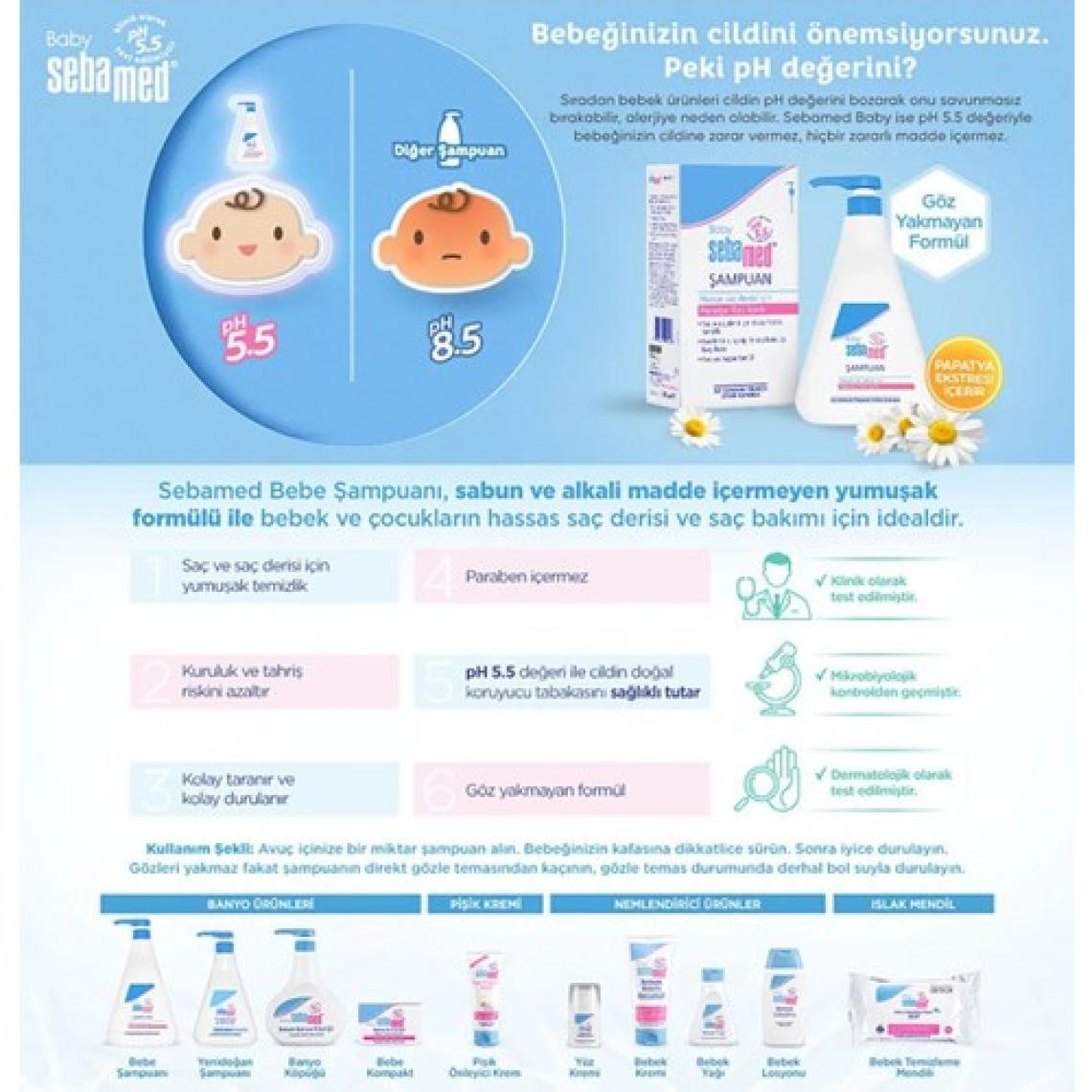 Baby pH 5.5 Nemlendirici Etkili Papatya Özütlü Bebek Şampuanı 750 ml