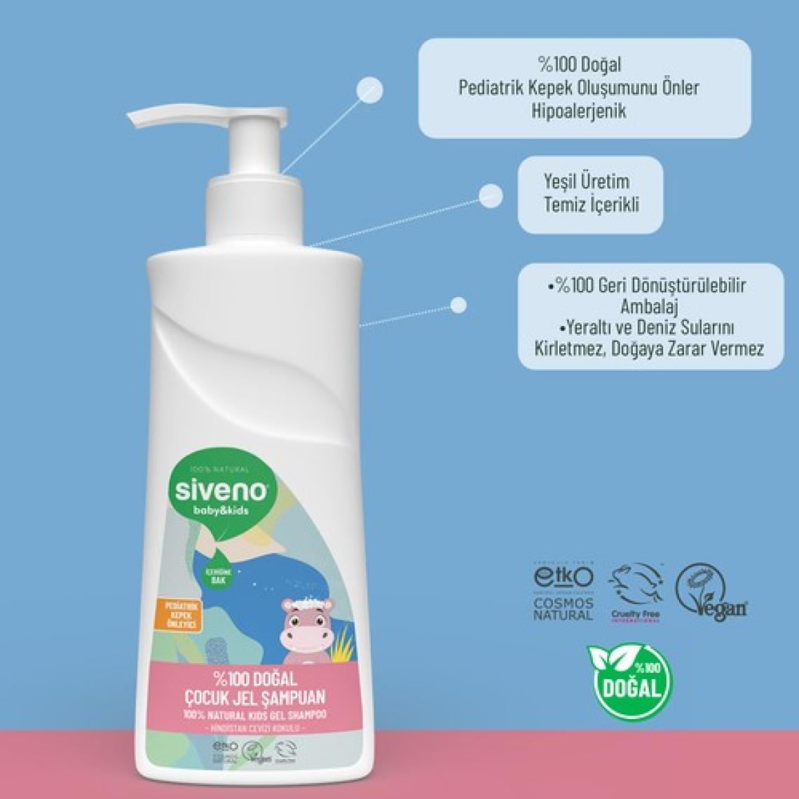Siveno Doğal Bebek Çocuk Jel Şampuanı Yenidoğan Saç Vücut Konak Önleyici 325 ml