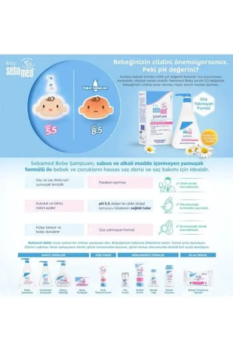 Baby pH 5.5 Nemlendirici Etkili Papatya Özütlü Bebek Şampuanı 750 ml