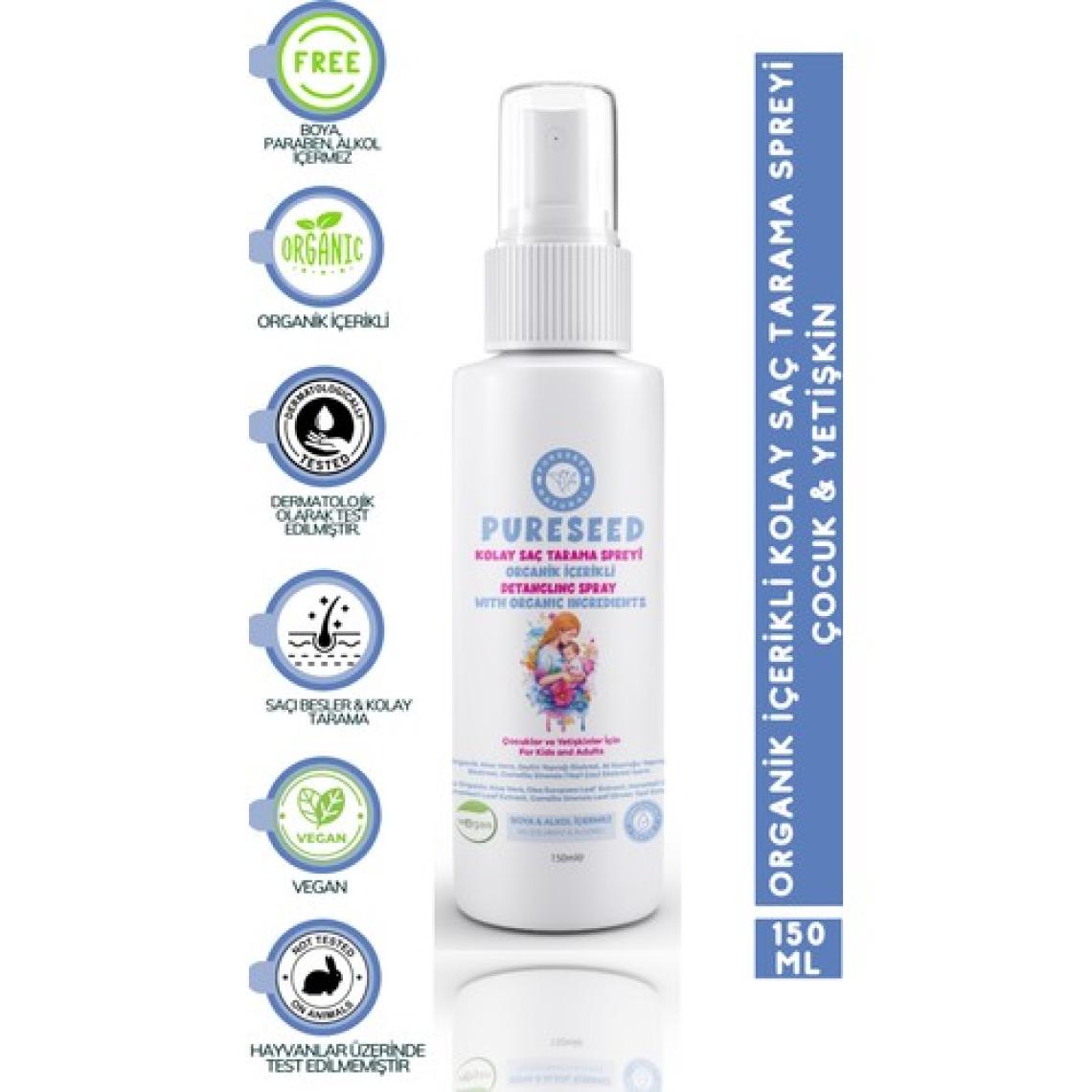Pureseed Natural Organik Içerikli Kolay Saç Tarama Spreyi - 150 ml - Yetişkin ve Çocuk