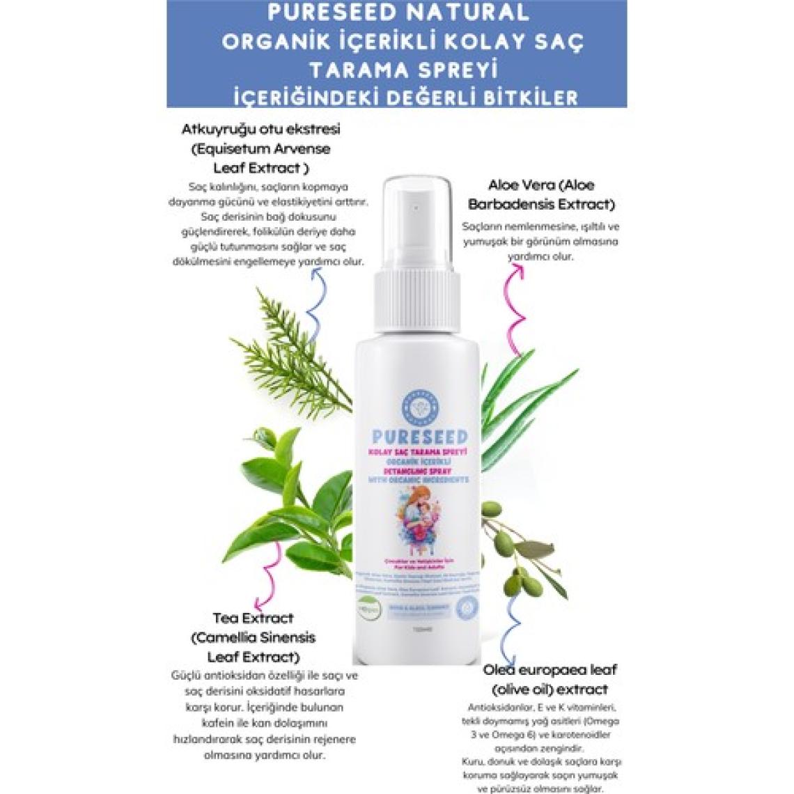 Pureseed Natural Organik Içerikli Kolay Saç Tarama Spreyi - 150 ml - Yetişkin ve Çocuk