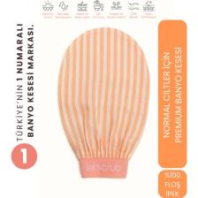 LET'SCRUB Premium Banyo Kesesi Turuncu Zebra Model Peeling Eldiveni %100 Floş Ipek Normal Ciltler İçin Kese