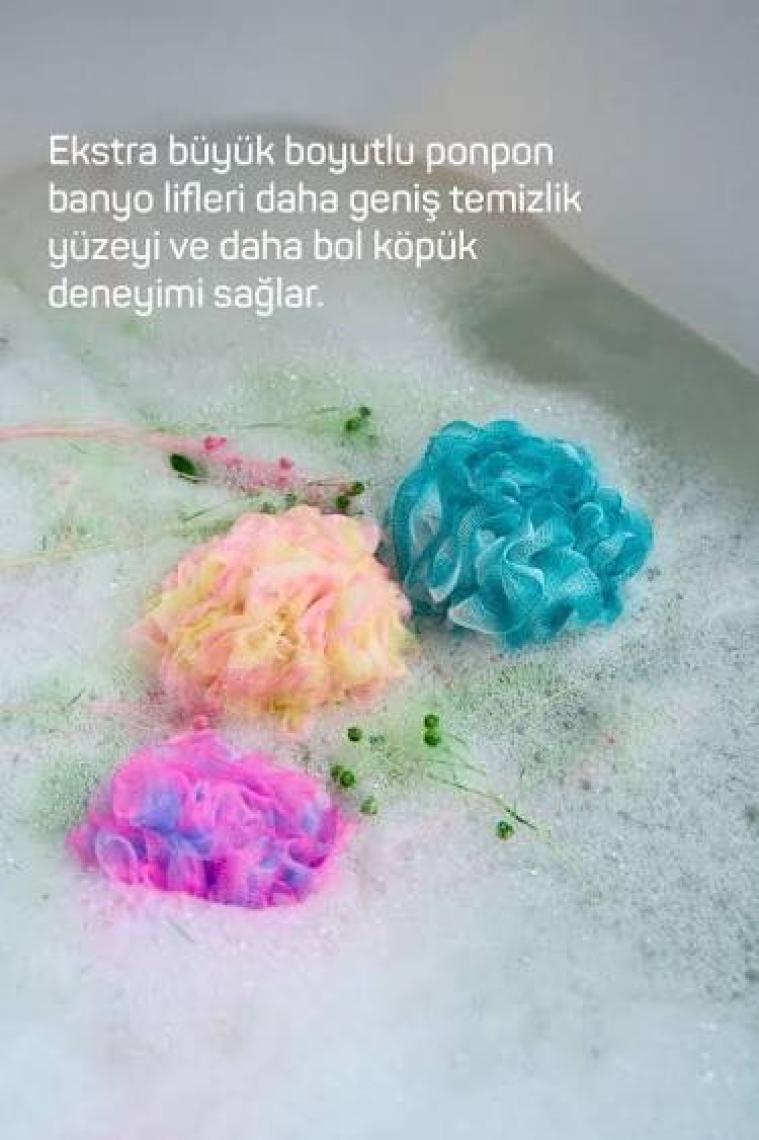 Balmy Yumuşak Pon Pon Banyo Lifi Seti - Cilde Zararlı Olmayan 3'lü XXL Mavi