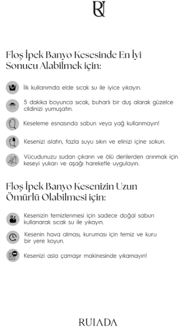 Ruiada +80 Factor Ekru Banyo Duş Kesesi Peeling Eldiveni %100 Floş İpek Premium Kadın Ve Erkekler İçin