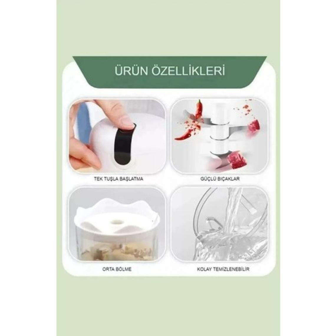 Mobee Yeni Nesil Şarjlı Sarımsak Rondosu 3 Bıçaklı Pratik Mini El Rondosu Mini Rondo  250ML