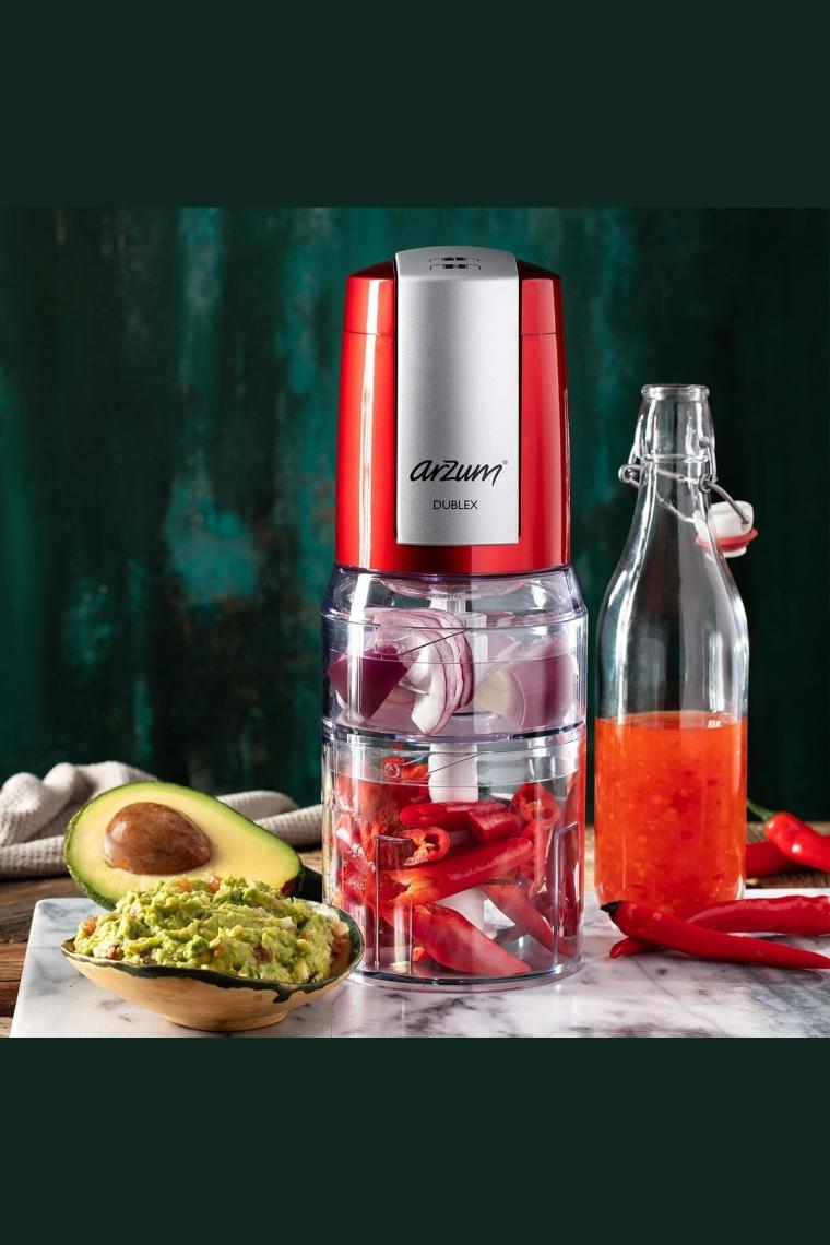 Arzum AR189 Dublex Çift Hazneli Kırmızı 500 W Doğrayıcı