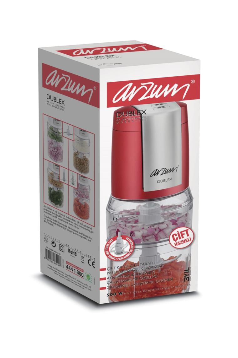 Arzum AR189 Dublex Çift Hazneli Kırmızı 500 W Doğrayıcı