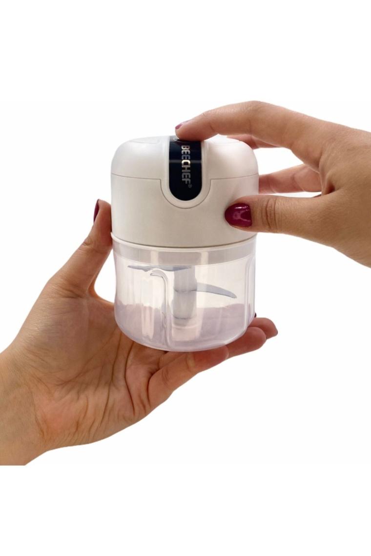 Rosemor Mini El Rondosu Şarjlı Çelik 3 Bıçaklı 250 ml Mutfak Robotu Hazneli Rondo Sebze Et Doğrayıcı Rende