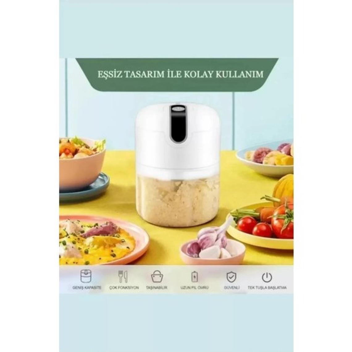 Rosemor Mini El Rondosu Şarjlı Çelik 3 Bıçaklı 250 ml Mutfak Robotu Hazneli Rondo Sebze Et Doğrayıcı Rende