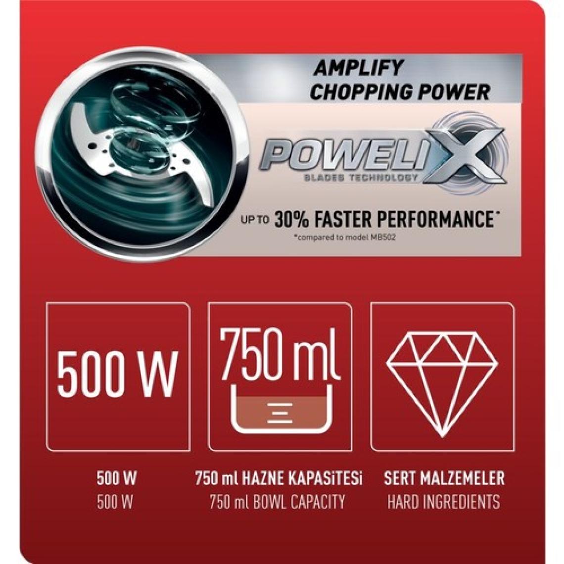 Tefal MB450B MasterChop Powelix 4 Bıçaklı Rondo ve Doğrayıcı 500 W - 1500637070