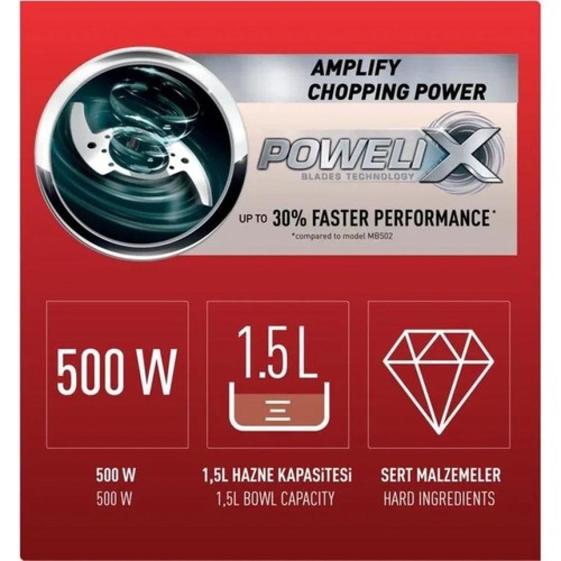 Tefal MasterChop Powelix Maxi 4 Bıçaklı 500 Watt Doğrayıcı Rondo - Beyaz