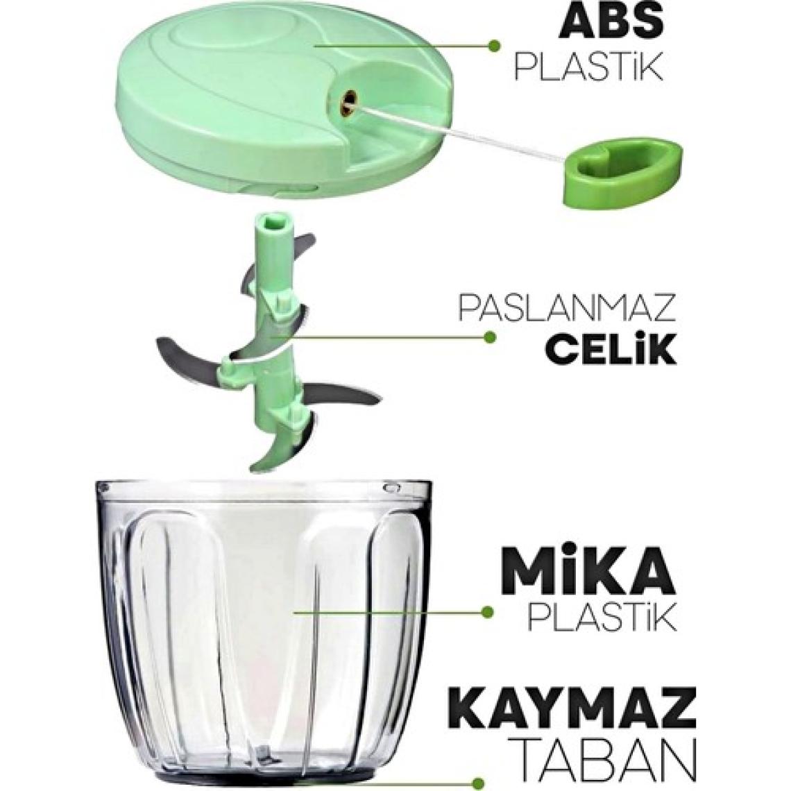 Tilbe Home Pratik Ipli El Rondosu 5 Çelik Bıçaklı Büyük Boy Sebze Meyve Et Soğan Doğrayıcı Blender Rende Mavi