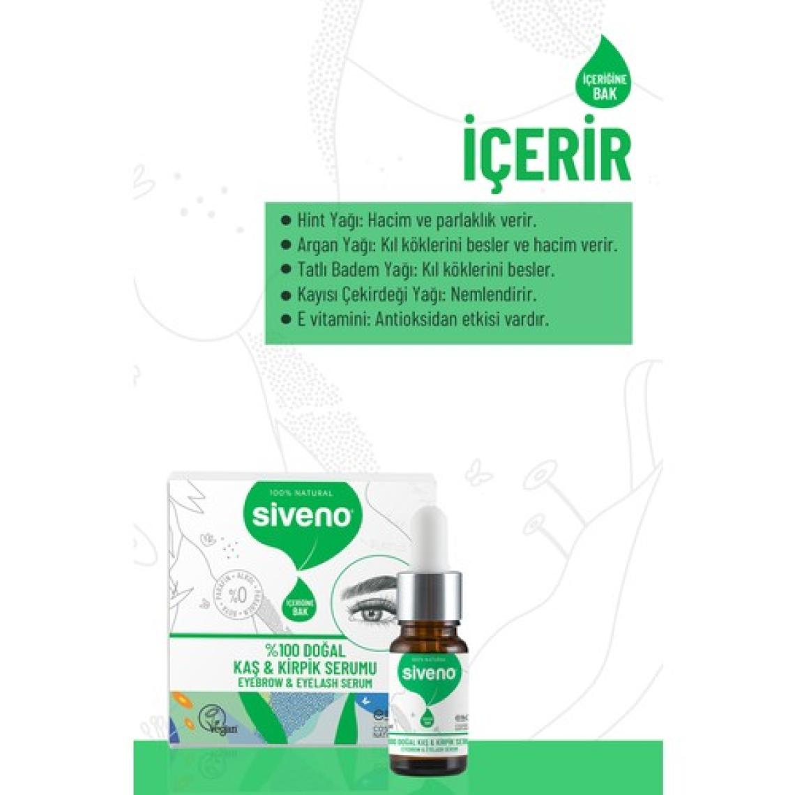 Siveno %100 Doğal Kaş Ve Kirpik Serumu Bitkisel Yoğunlaştırıcı Canlandırıcı Yoğun Bakım Yağı Vegan 10 ml