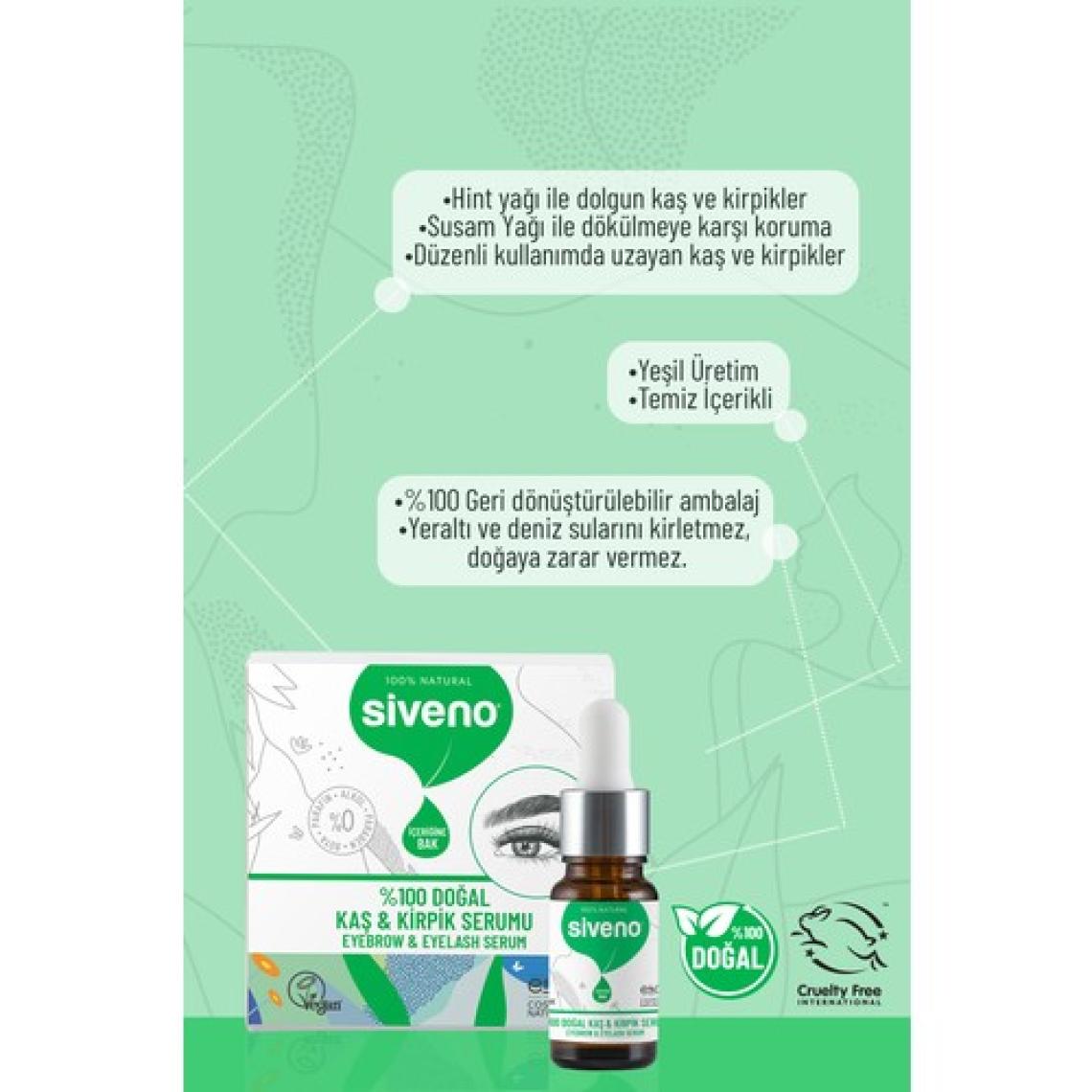 Siveno %100 Doğal Kaş Ve Kirpik Serumu Bitkisel Yoğunlaştırıcı Canlandırıcı Yoğun Bakım Yağı Vegan 10 ml