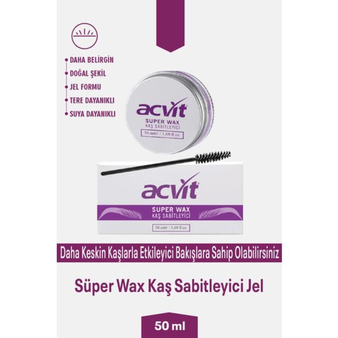 Acvit Kaş Sabitleyici Jel 50 ml - Suya ve Tere Dayanıklı, Doğal Görünümlü, Uzun Süre Kalıcı, Vitamin Takviyeli, Dermatolojik Olarak Test Edilmiştir