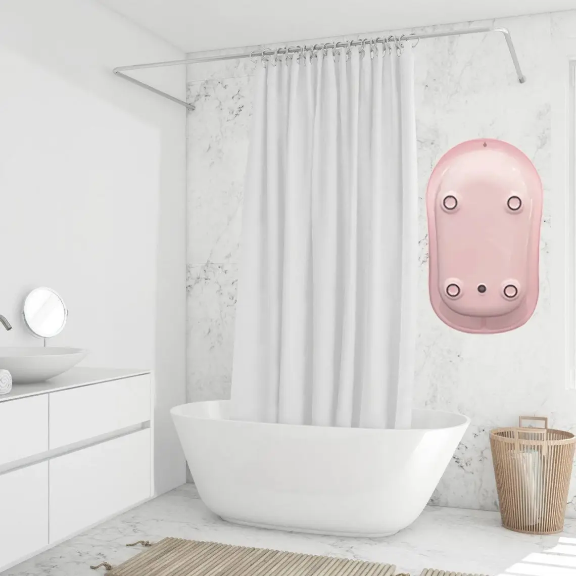 Baby Jem Bebek Giderli Büyük Küvet Mat Pembe