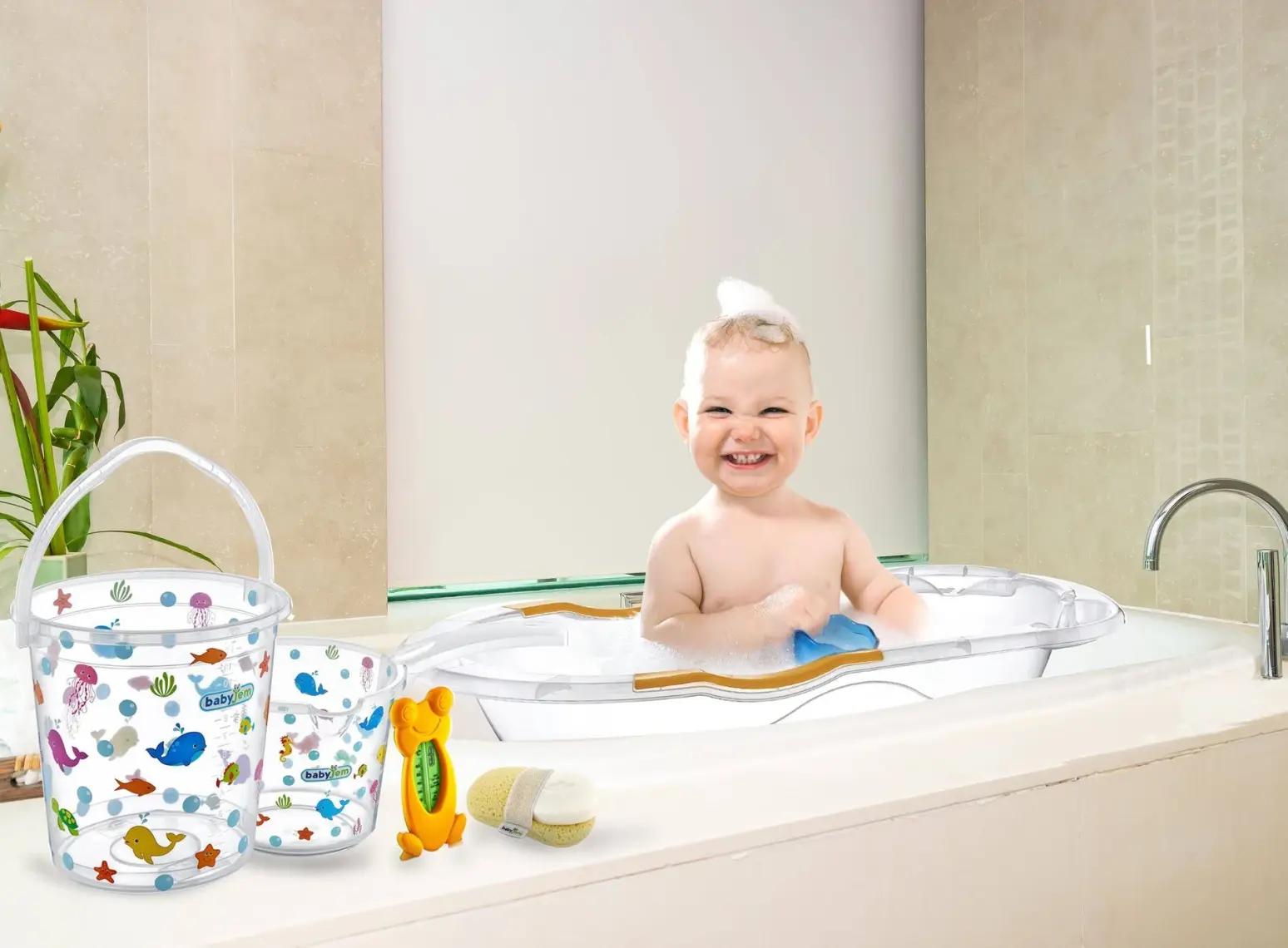 Babyjem Giderli  Desenli Şefffaf Banyo Küveti Beyz