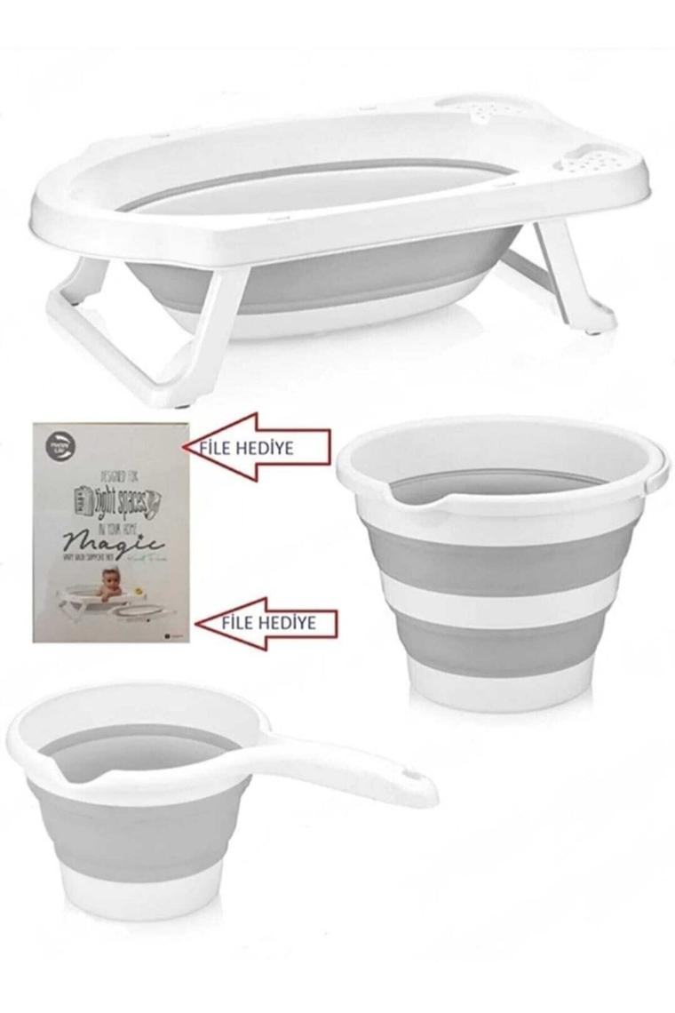 Filesiz Gri Katlanır Bebek Küveti Set