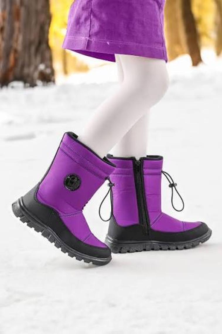 Kiko Kids Nuh Fermuarlı Kız Çocuk Kar Botu Ayakkabı Mor