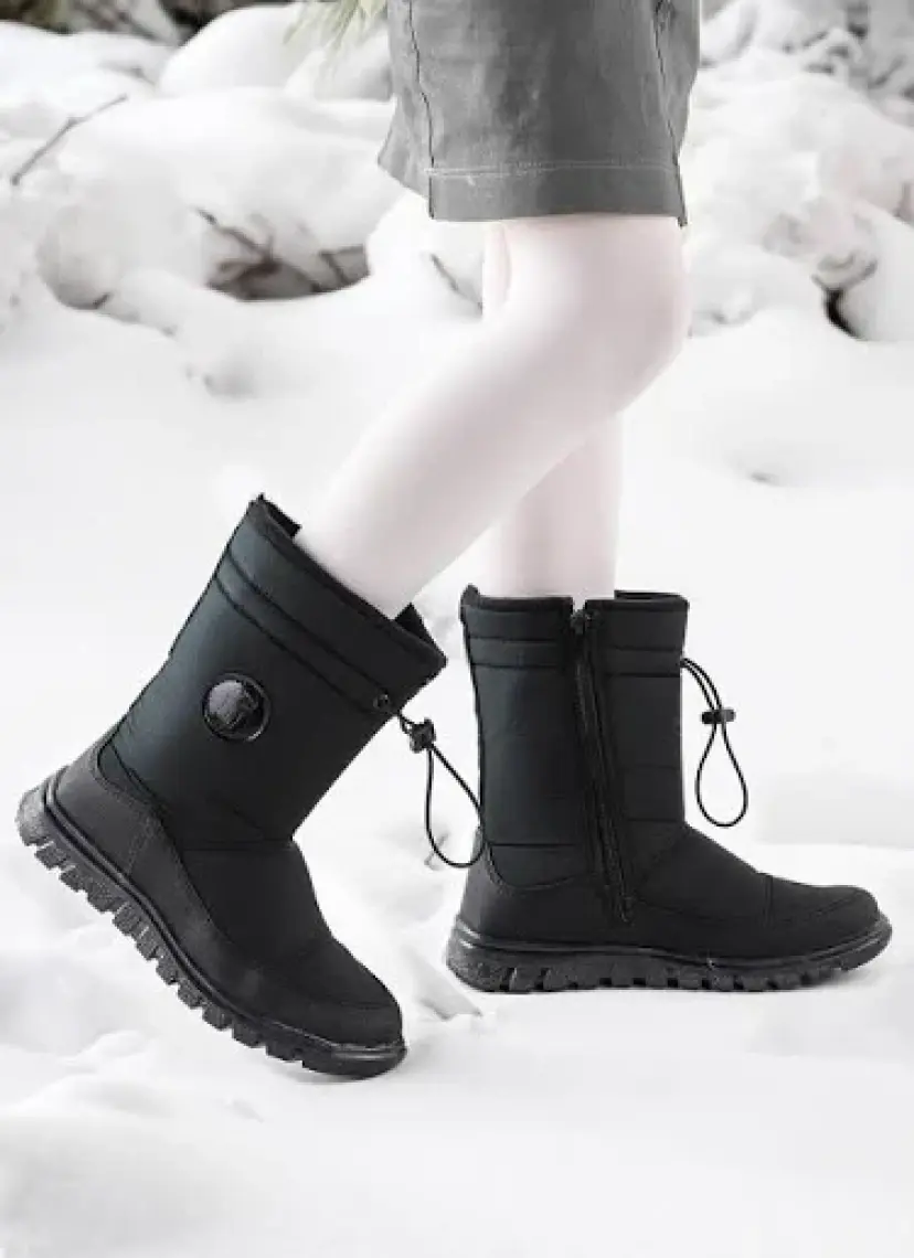 Kiko Kids Nuh Fermuarlı Kız Çocuk Kar Botu Ayakkabı Siyah