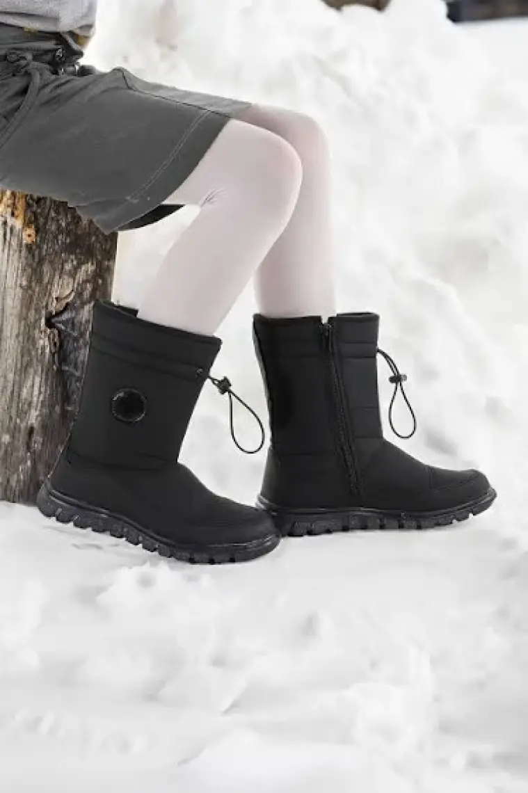 Kiko Kids Nuh Fermuarlı Kız Çocuk Kar Botu Ayakkabı Siyah