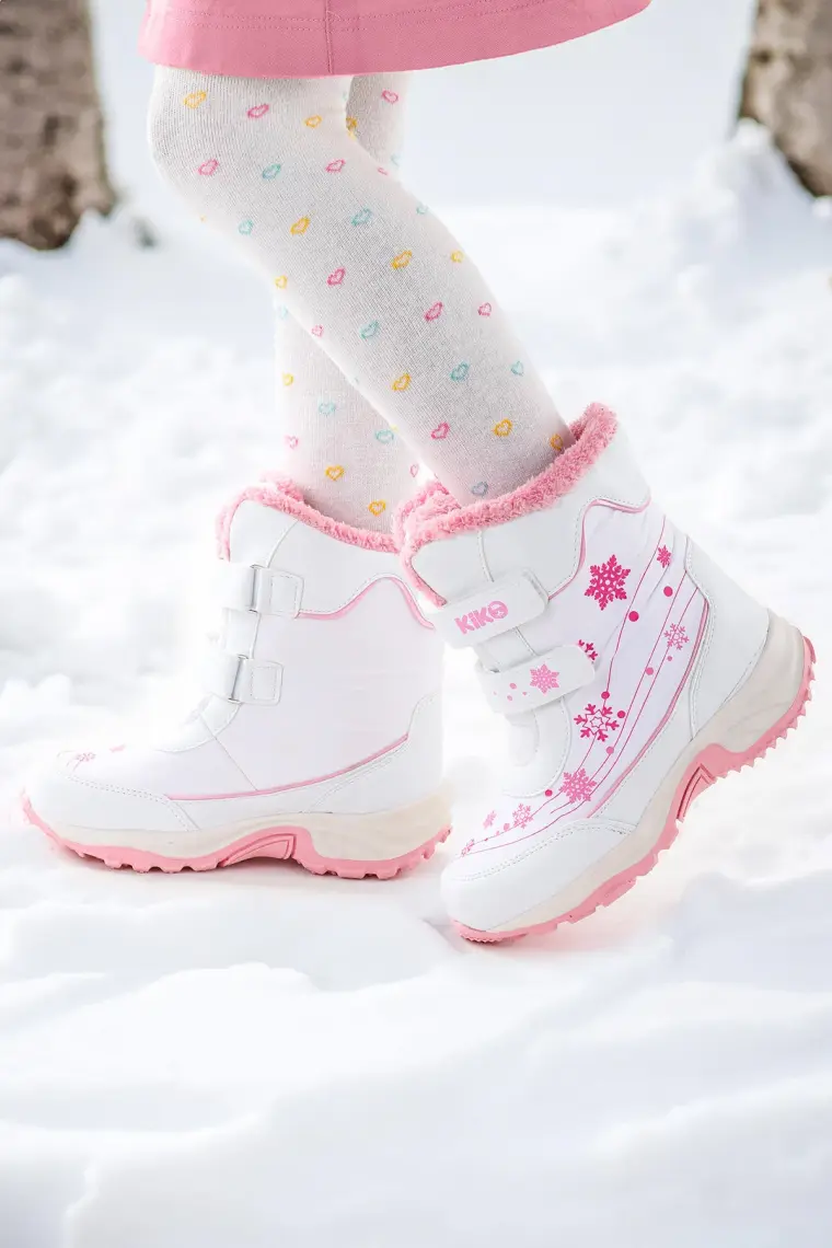 Kiko Kids Kartanesi Cırtlı Kız Çocuk Kar Bot Soğuk Suya Dayanıklı Beyaz - Pembe