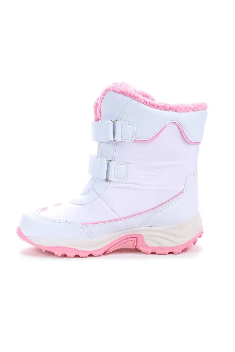 Kiko Kids Kartanesi Cırtlı Kız Çocuk Kar Bot Soğuk Suya Dayanıklı Beyaz - Pembe