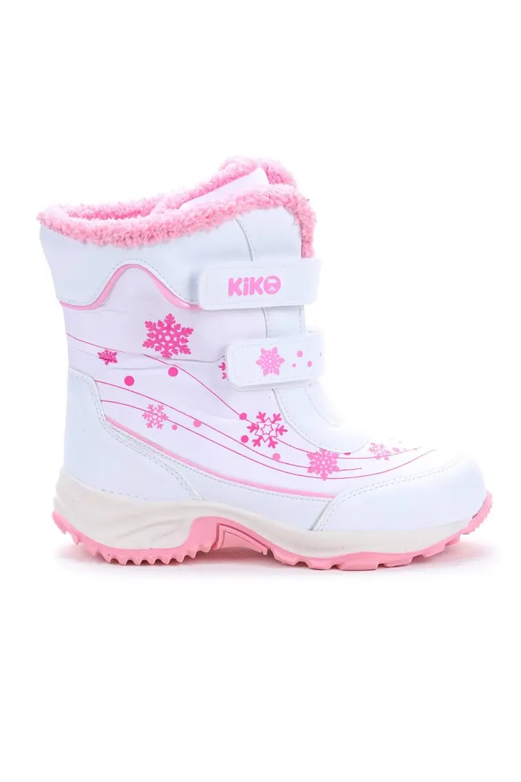 Kiko Kids Kartanesi Cırtlı Kız Çocuk Kar Bot Soğuk Suya Dayanıklı Beyaz - Pembe