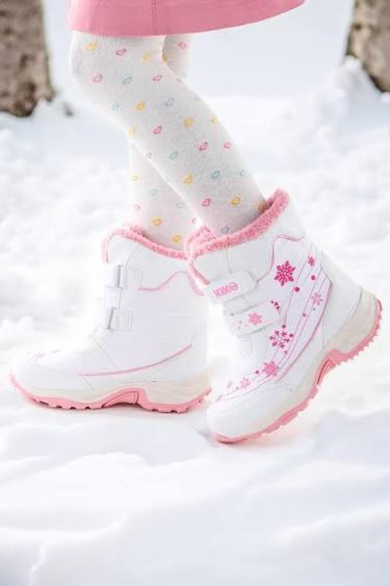 Kiko Kids Kartanesi Cırtlı Kız Çocuk Kar Bot Soğuk Suya Dayanıklı Beyaz - Pembe