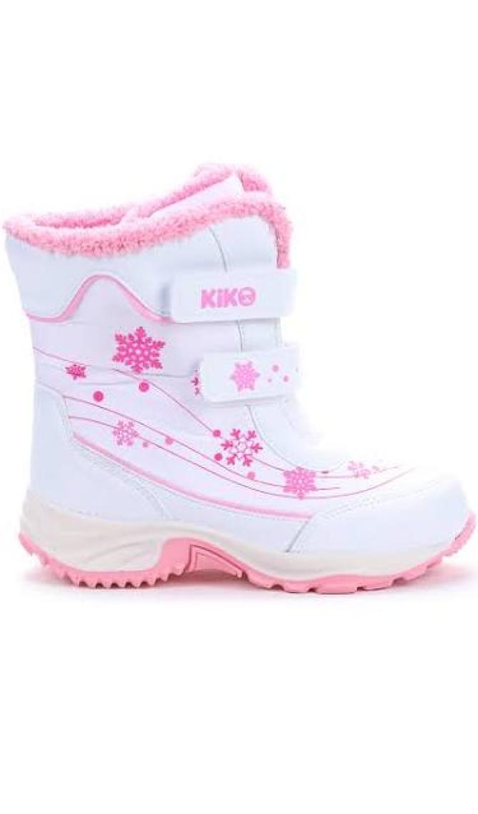 Kiko Kids Kartanesi Cırtlı Kız Çocuk Kar Bot Soğuk Suya Dayanıklı Beyaz - Pembe
