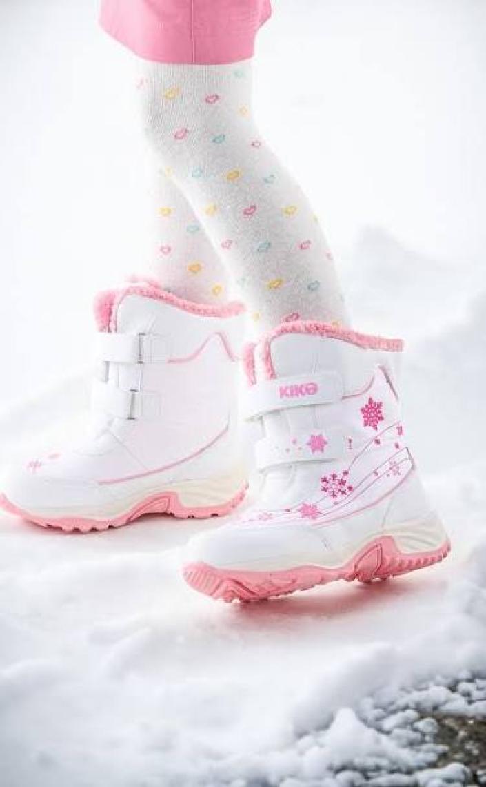 Kiko Kids Kartanesi Cırtlı Kız Çocuk Kar Bot Soğuk Suya Dayanıklı Beyaz - Pembe