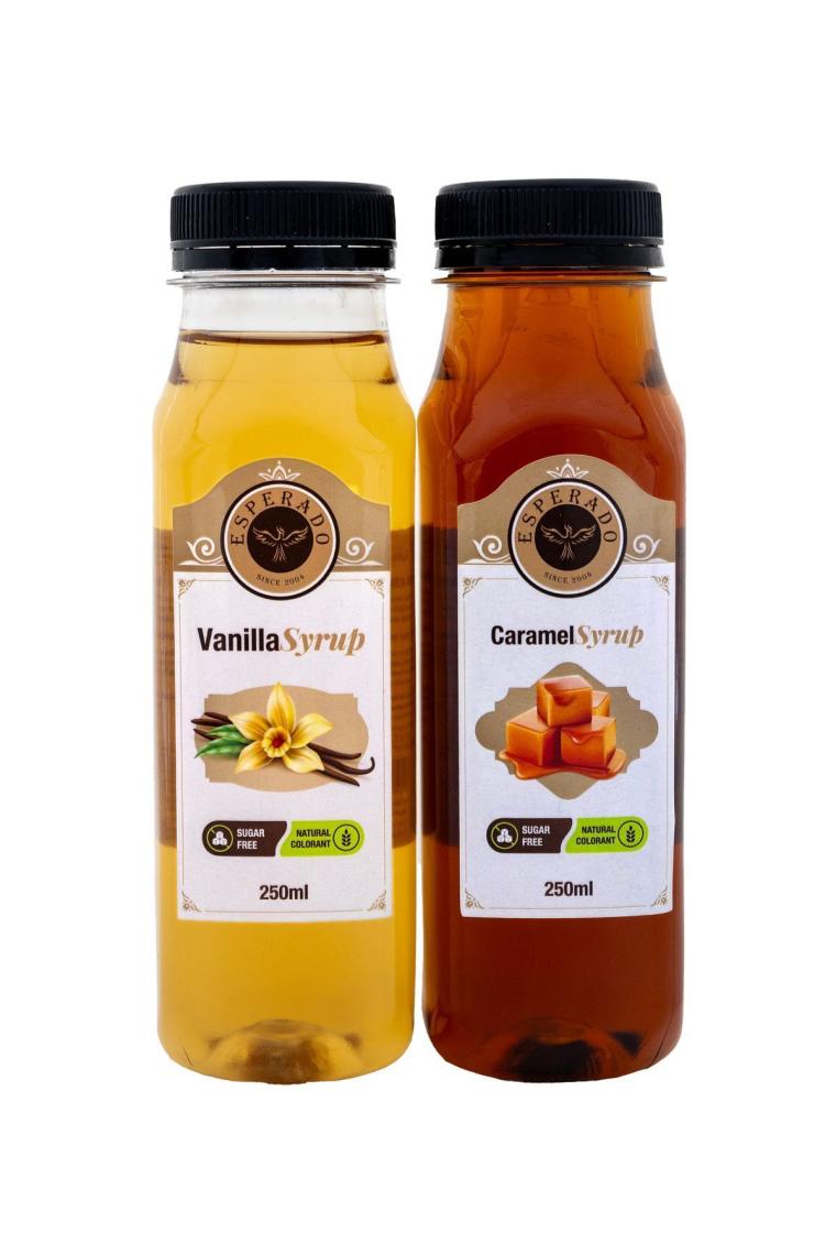 Vanilya * Karamel Aromalı Kahve & Kokteyl Şurubu 2 Li Set Şekersiz 2 X 250 ml