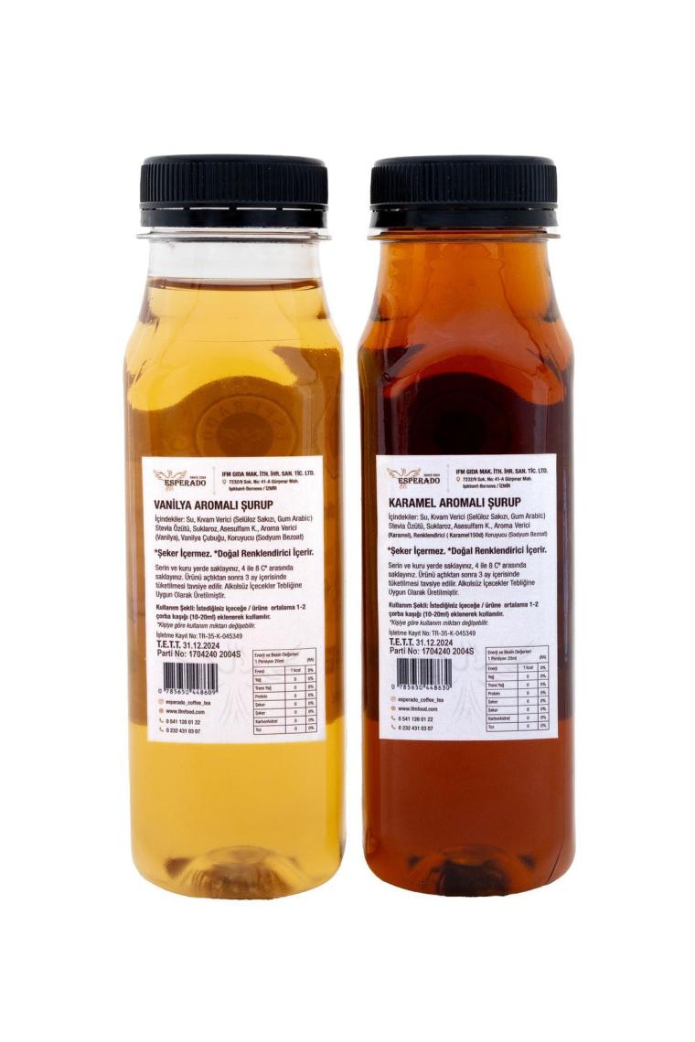 Vanilya * Karamel Aromalı Kahve & Kokteyl Şurubu 2 Li Set Şekersiz 2 X 250 ml