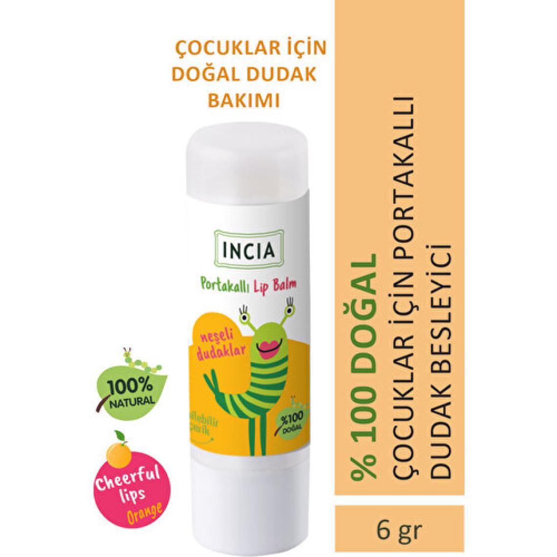 INCIA %100 Doğal Kids Dudak Besleyici Portakal Bitkisel Nemlendirici Dudak Bakım Kremi 6 G