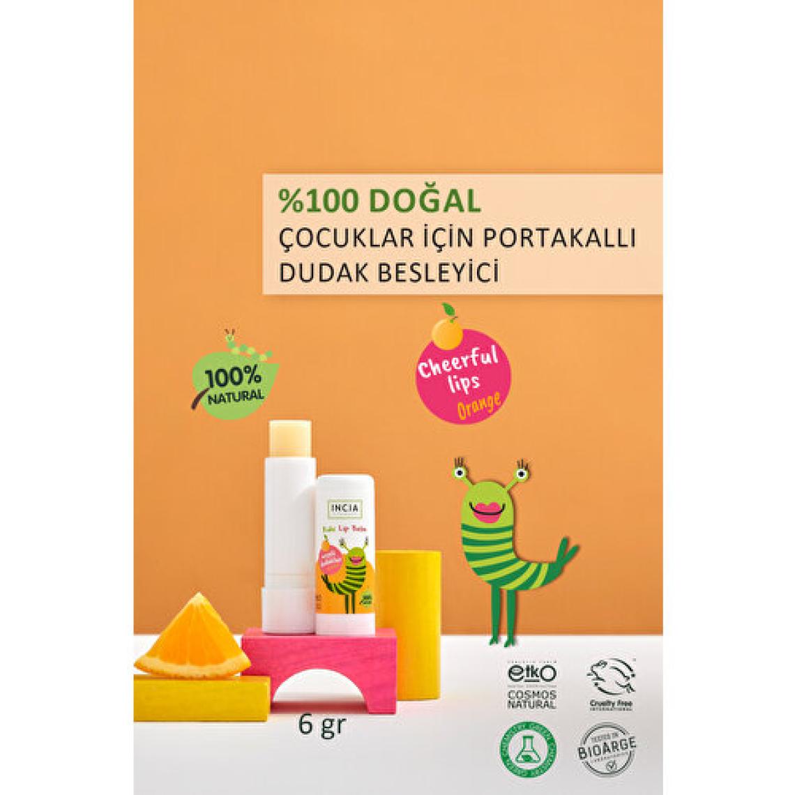 INCIA %100 Doğal Kids Dudak Besleyici Portakal Bitkisel Nemlendirici Dudak Bakım Kremi 6 G