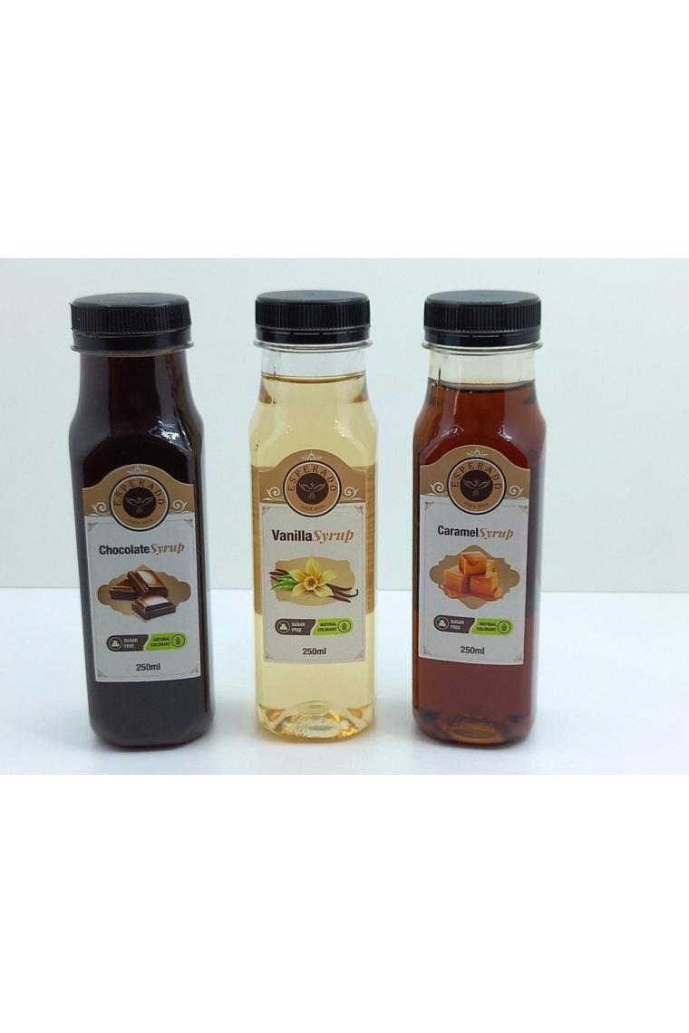 Vanilya * Çikolata * Karamel Aromalı Kahve Şurubu 3 Lü Set Şekersiz 3 X 250 ml