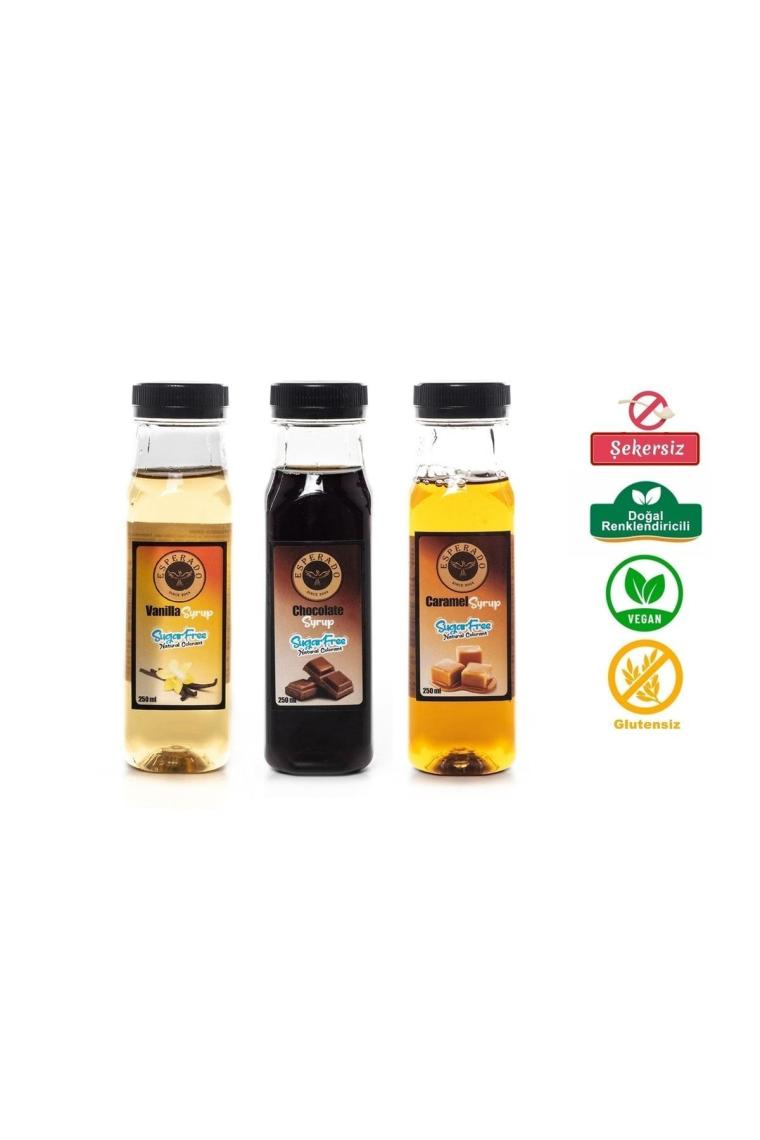Vanilya * Çikolata * Karamel Aromalı Kahve Şurubu 3 Lü Set Şekersiz 3 X 250 ml