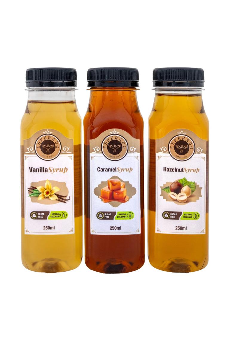 Vanilya * Fındık * Karamel Aromalı Kahve Şurubu 3 Lü Set Şekersiz 3 X 250 ml