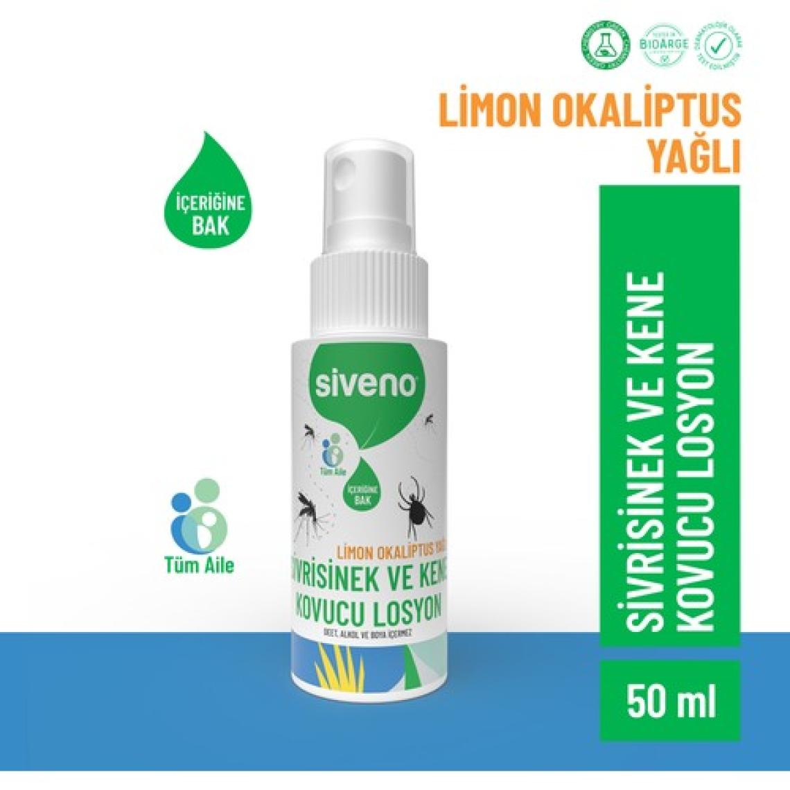 Siveno Sivrisinek ve Kene Kovucu Sprey Losyon Bitkisel Tüm Vücut İçin Seyahat Tatil Boy 50 ml