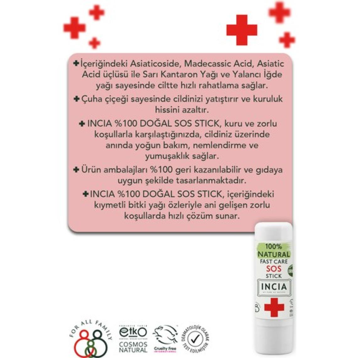 INCIA %100 Doğal Sos Stick Anlık Yatıştırıcı Organik Yalancı İğde Hızlı Koruma Bitkisel 6 ml