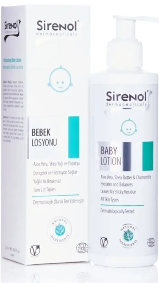Sirenol Natural Cadı Fındığı Bebek Losyonu - Paraben ve Parfüm İçermeyen, Aloe Vera, Shea Yağı ve Papatya Özlü, 250 ml, Hassas Ciltler için Doğal İçerik