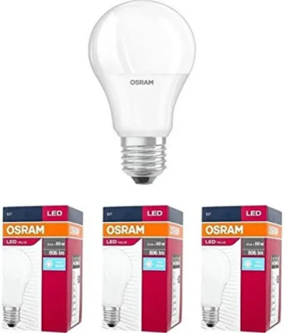 Osram Led Value 8.5W Beyaz Işık E-27 Ampul 806 lm 3 lü Paket