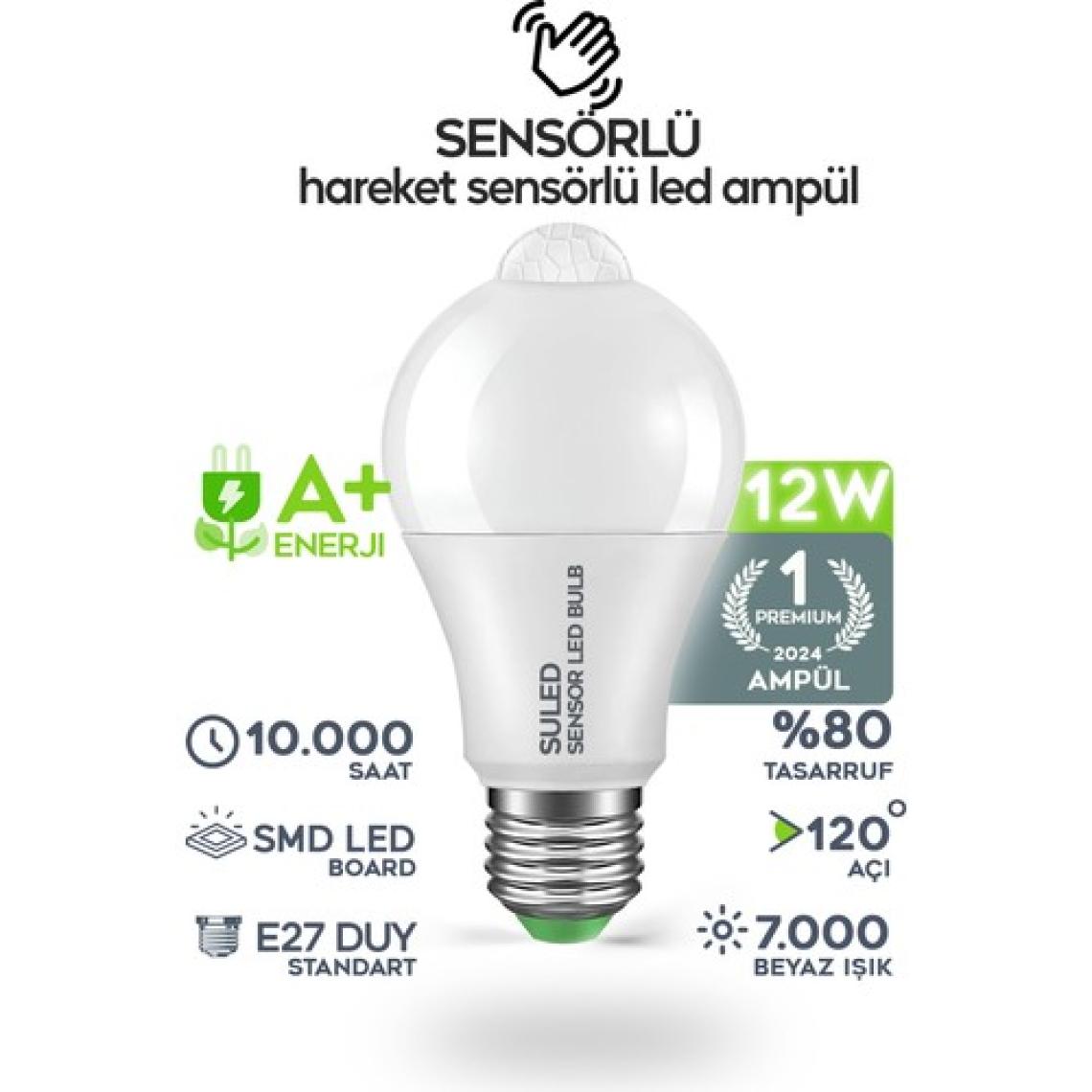 Suled   Hareket Sensörlü LED Lamba E27 Duy 12W Işık Lamba A Otomatik LED Ampül Hareket Algılayıcılı