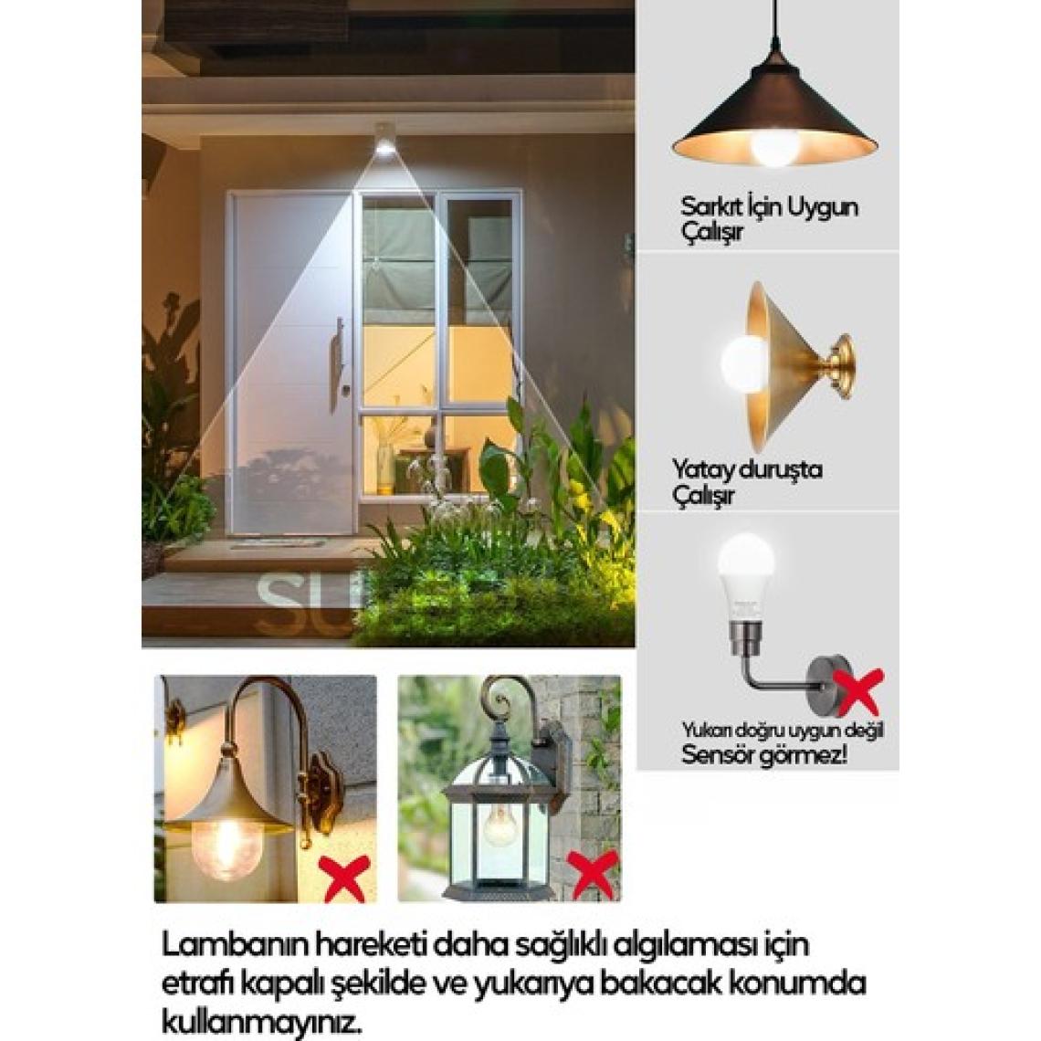 Suled   Hareket Sensörlü LED Lamba E27 Duy 12W Işık Lamba A Otomatik LED Ampül Hareket Algılayıcılı