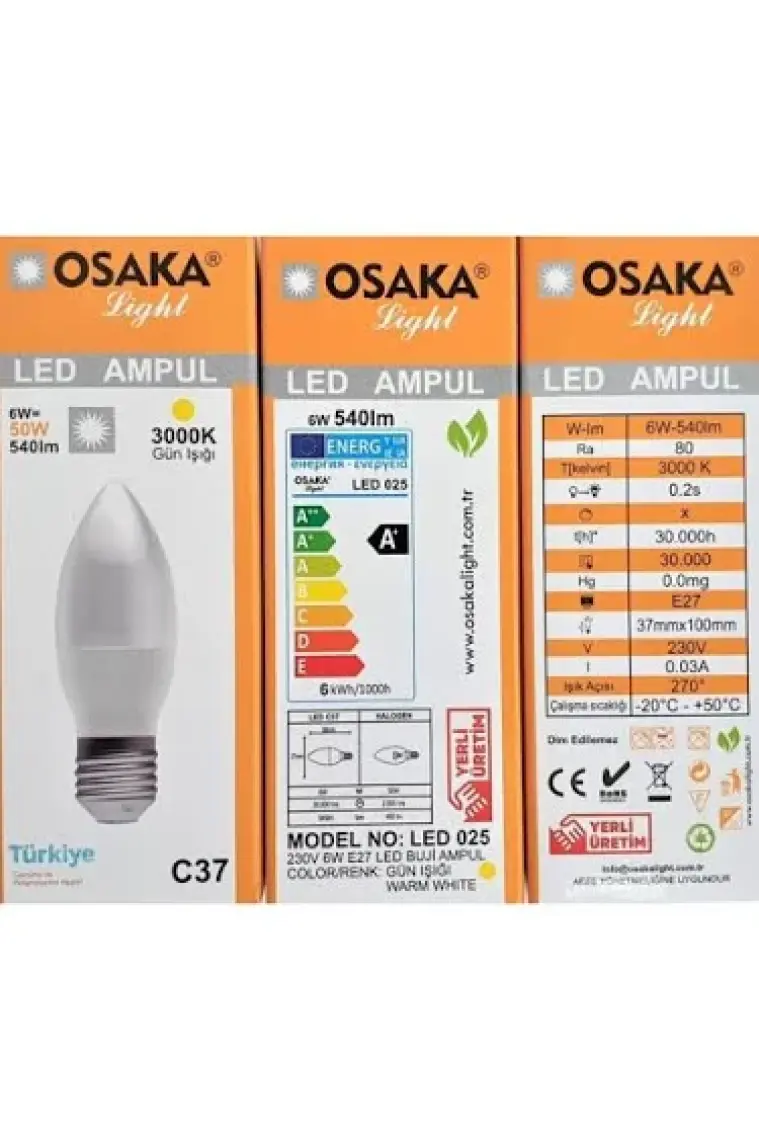 Osakalight 6W-50watt Led Mum Avize  Ampulü E27 Günışığı