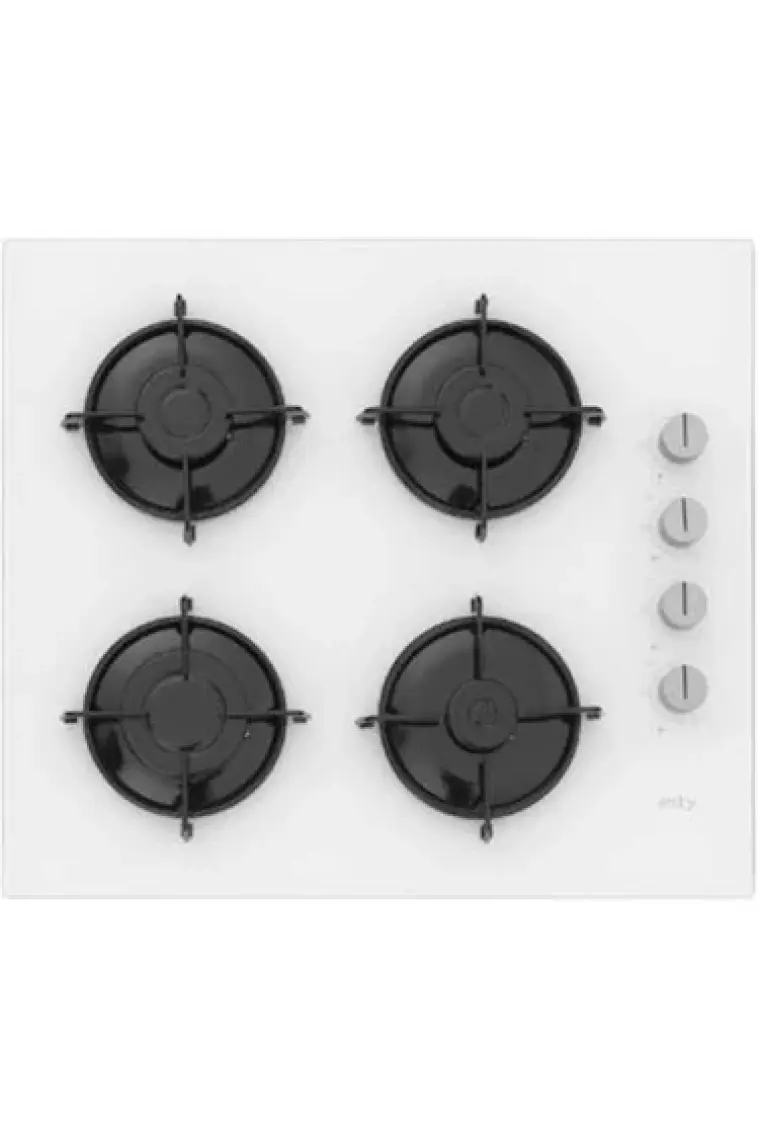 Esty Aco 5335 W01 4 Göz Emaye Yuvarlak Yandan Düğmeli Beyaz Cam Ocak